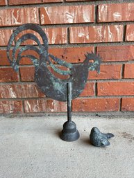 Metal Bird Decor - Rooster And Small Bird