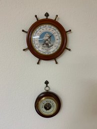 Vintage Ship Wheel Coors Advertising Thermometer And Western Germany Barometer