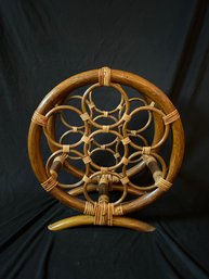 Vintage Rattan Round 7 Bottle Wine Holder Rack