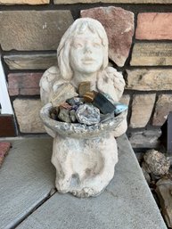 Concrete Angel Holding Minerals, Crystals, Rocks And Stones