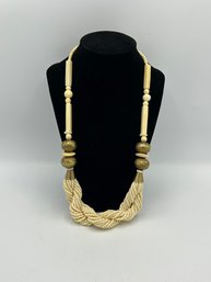 Off White And Brass Beaded Necklace