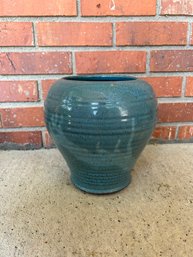 8.5in Blue Pottery Vase With Very Glossy Shine