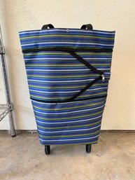 Blue Striped Reusable Shopping Bag On Wheels