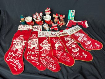 Vintage Christmas Assortment - Stockings, Elf, Flocked Mice And More