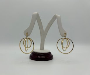 10k Gold Dangling Triple Independant Moving Hoop Earrings