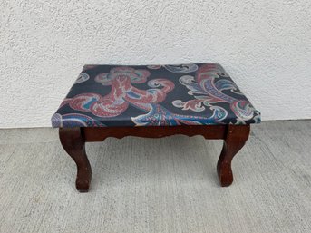 Paisley Pattern Upholstered Foot Stool With Wood Legs