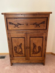 Southwestern Style Solid Wood Cabinet With Drawer And Adjustable Shelves