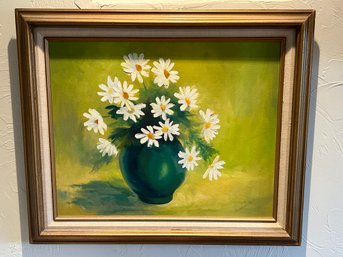 White Daisies In Vase Still Life Painting Artist Signed