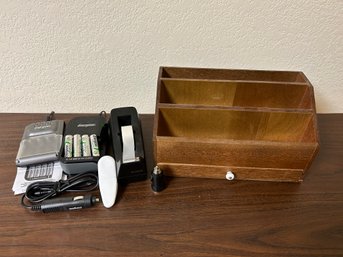 Office Supply Organizer, Tape, Rechargeable Batteries And Chargers
