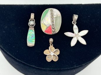 Sterling Silver 925 Necklace Pendants With Abalone, Mother Of Pearl, Marcasite And More