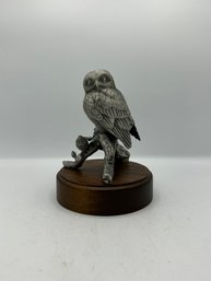 1976 Lance Pewter Pygme Owl Sculpture On Wood Base By Irving Burgues