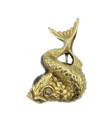 18k Gold With Diamond Eyes Fish Brooch Likely Tiffany And Co