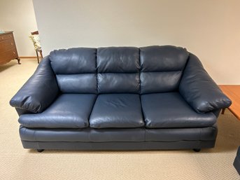Navy Blue Leather Couch - In Like New Condition