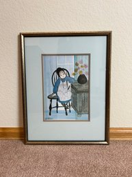 P Buckley Moss Print Of Amish Girl Admiring Flowers Signed And Numbered