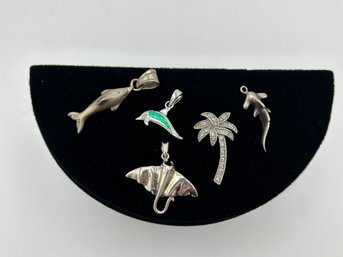 Sterling Silver 925 Necklace Pendants - Dolphins, Shark, Manta Ray And Palm Tree