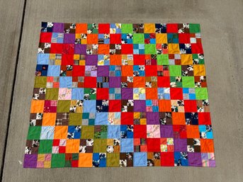 Small Brightly Colored Quilt With Great Vintage Beachy Backside Fabric