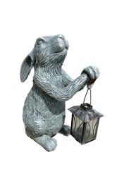 Bunny Rabbit Holding Tealight Candle Lantern Outdoor Decor