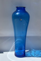 Large 24in Blue Azure Blenko Handmade Glass Vase