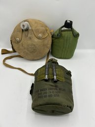 Canteens - Vintage Aluminum With Insulated Belt Pouch, Boy Scouts, And Plastic With Nylon Cover
