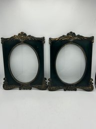 Pair Of Matching Black/gold/dark Green Photo Frames