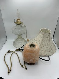 Oil Style Electric Lamp, 2 Harps, Salt Lamp With Oil Holder, And Lamp Shade