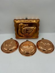 Solid Copper Animal Molds - Duck, Cow, Fish, And Rooster