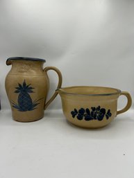 Pflatzgraff Batter Bowl And A Stoneware Pitcher With Pineapple Design