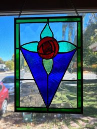 Red Rose Stained Glass Hanging Panel