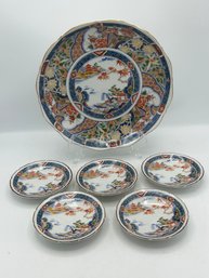 Vintage Japanese Imari Shallow Bowl And 5 Small Plates