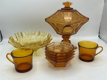 Assortment Of Vintage Amber Glass Pieces