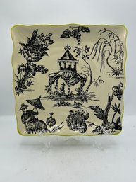 Black And Cream With Yellow Border Square Asian Theme Plate