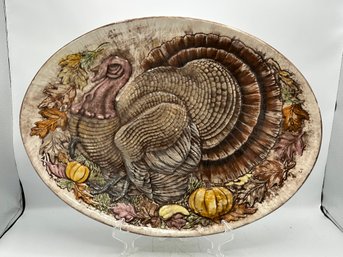 Large Vintage Hand Painted Turkey Platter