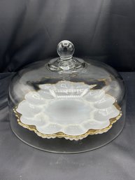 Milk Glass Deviled Egg Plate With A Glass Dome