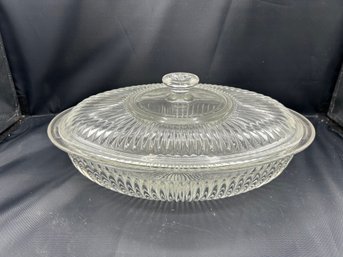 Vintage Ribbed Glass Casserole Dish With Lid