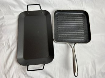 Non Stick Pans - Rectangle Griddle And Square Ribbed Griddle Frying Pan