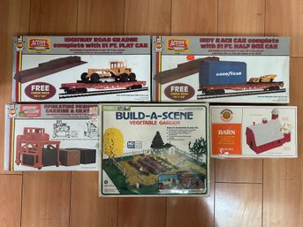 AHM, Life Like, And Bachmann HO Scale - Vegetable Garden, Barn, Operating Accessory, And Action Cars