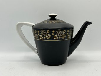 Vintage Black, Gold, And White Teapot With Floral Design