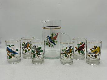 West Virginia Glass Co. Song Bird Pitcher And Glasses