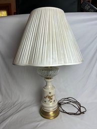 Vintage Table Lamp With Clear Glass And Ceramic With Gold Rose Design