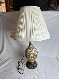 White And Textured Gold Design Lamp With Glass Ball Finial