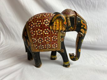 Hand Painted Carved Wood Elephant