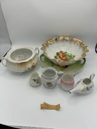 Assortment Of Antique Porcelain - Bowl, Plate, Small Pitcher, And More