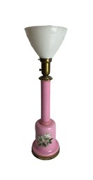 Vintage Pink Glass Torchiere Lamp With Flower Design