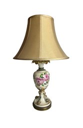 Gorgeous Hand Painted White And Gold Lamp With Pink Flowers