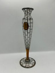 Art Nouveau Silver Overlay Fluted Lip Footed Base Vase