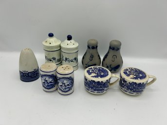 Vintage Salt And Pepper Shakers - Blue And White Assortment