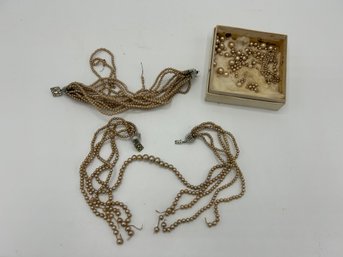 Vintage Faux Pearl Jewelry For Repair, Has Great Clasps