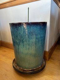 Large 19 3/4in Blue Planter Pot On Rolling Stand