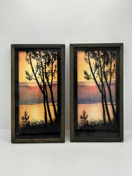 Vintage Silhouette Art - Trees In The Sunset