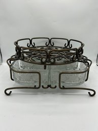 Metal And Glass Divided Server With Stackable Metal Scroll Lazy Susan